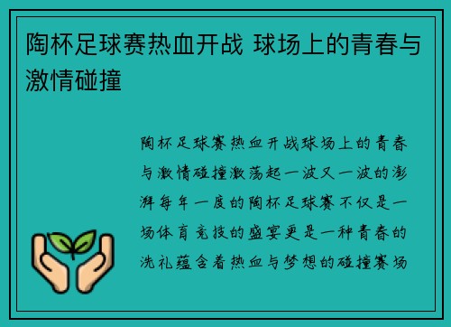 陶杯足球赛热血开战 球场上的青春与激情碰撞