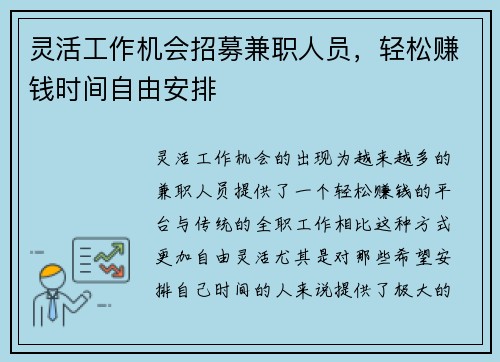 灵活工作机会招募兼职人员，轻松赚钱时间自由安排