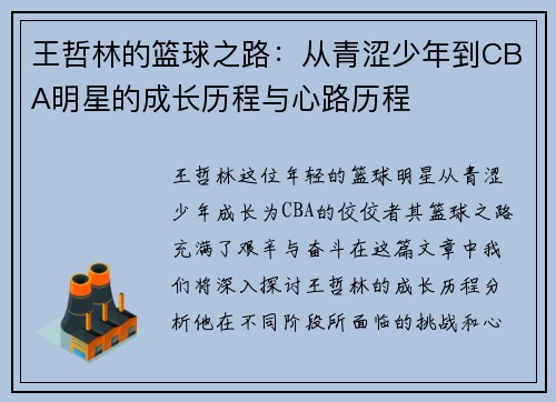 王哲林的篮球之路：从青涩少年到CBA明星的成长历程与心路历程