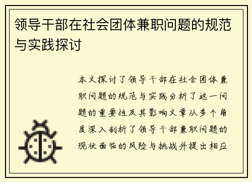 领导干部在社会团体兼职问题的规范与实践探讨