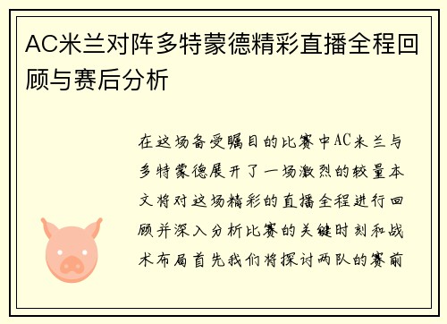 AC米兰对阵多特蒙德精彩直播全程回顾与赛后分析